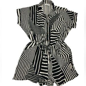 Jolie & Joy Black and White Striped Button Romper with pockets! Size M